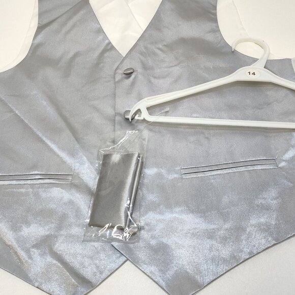 American Exchange Satin Formal Vest Matching Pocket Square Boy's Size 14 NWOT - Picture 5 of 9